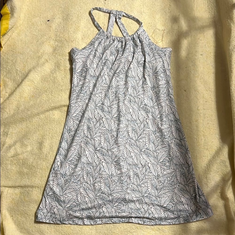 Eddie Bauer, summer dress with gray and blue leaf highlights